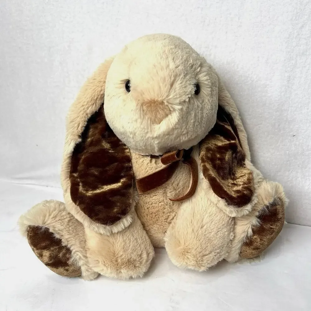 Aurora Pierre Bunny Rabbit Plush Super Soft Tan Velvet Floppy Ears Bow Soft 2021